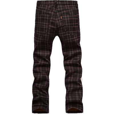 冬季保暖加厚加绒男士格子牛仔裤