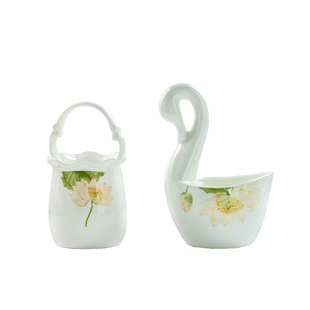 热卖骨瓷竹节筷子筒刀叉笼收纳筒花篮金粉世家天鹅汤勺托餐桌摆件