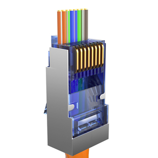 亿网达6六类屏蔽穿孔水晶头网线超五5类千兆网络通孔接头rj45镀金