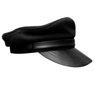 学生帽春秋韩版呢子鸭舌帽平顶帽帅气有型复古英伦黑男女水手帽