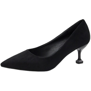 5cm细跟中跟尖头单鞋女绒面小根高跟鞋女网红绿色新娘鞋红色婚鞋