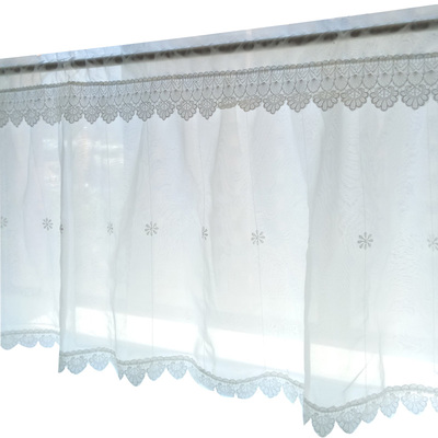 新品纯白色双层半截飘窗咖啡帘