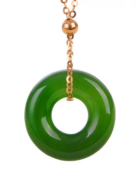 18k金天然和田玉甜甜圈吊坠