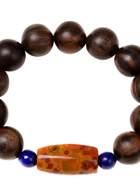 天然虎斑纹乌木配饰红玛瑙手串