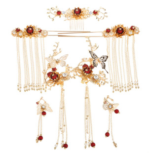 新娘古装秀禾头饰汉服中式流苏凤冠霞帔步摇秀禾服敬酒服结婚配饰