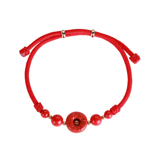 纯然饰品高含量朱砂平安扣14k包金红绳脚链女本命年配饰红色脚腕