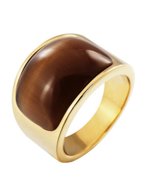 钛钢镀金黑宝石单身戒