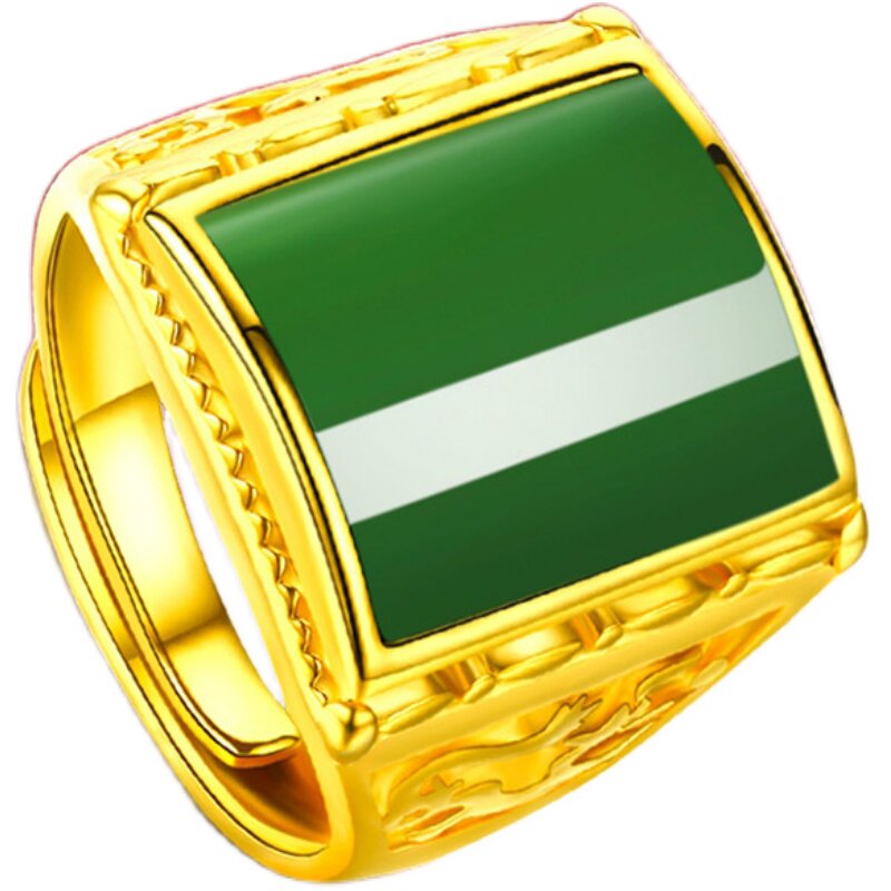 黄金戒指男士款金镶玉男戒越南金和田玉碧玉男士款活口沙金首饰