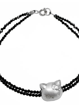 天然925银kitty猫双层多圈尖晶石