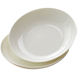 纯白色骨瓷盘子菜盘家用圆形陶瓷盘白瓷盘深盘8寸微波炉盘子餐具