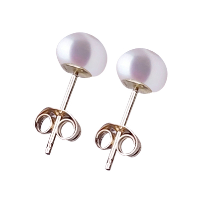 包金天然珍珠耳钉强光高品质耳环