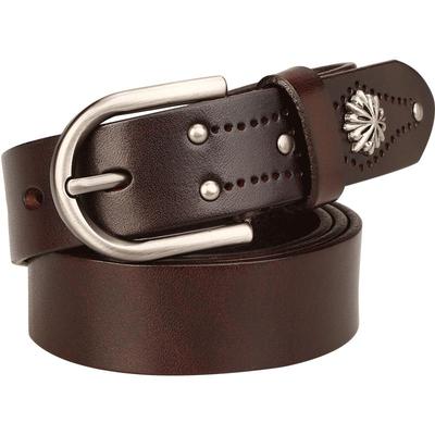 牛当家皮带女头层牛皮铆钉复古