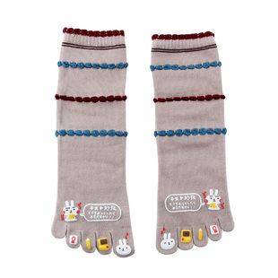 棉质五指袜女生中筒吸汗可爱棉五指袜卡通可爱分脚趾女袜多色入