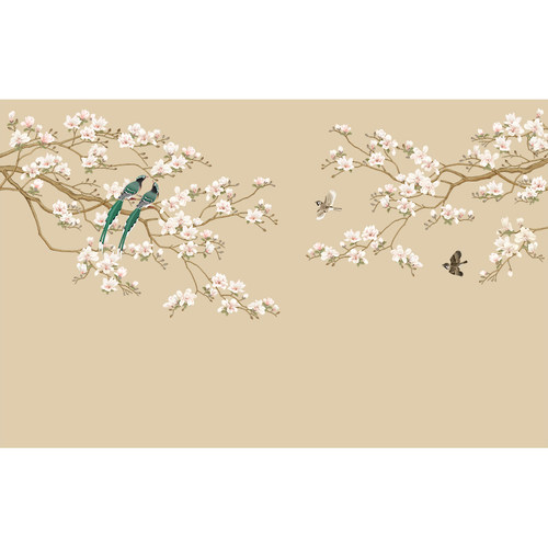 现代新中式花鸟电视背景墙壁纸 美式客厅影视墙 卧室壁画墙纸墙布
