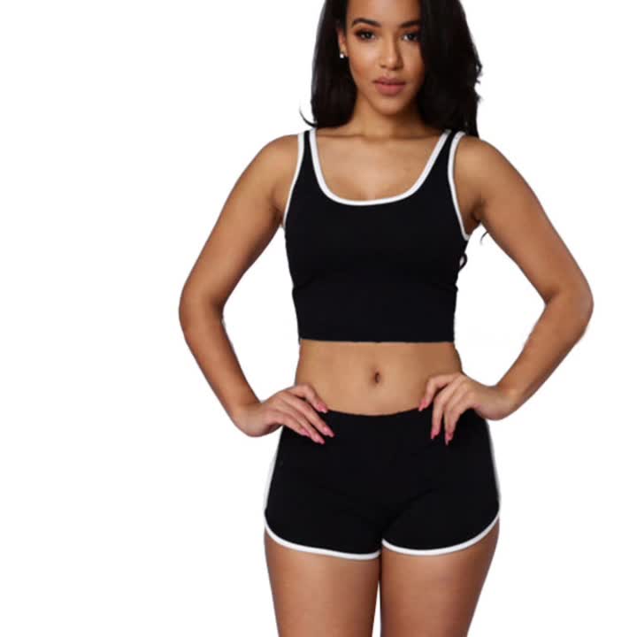 gym shorts and crop top