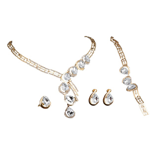 欧美奢华夸张水晶宝石项链耳环戒指手链四件套礼服晚宴女时尚配饰