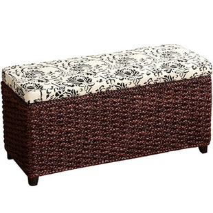 田园藤编换鞋凳 储物凳子实木鞋柜有盖收纳凳客厅沙发凳矮凳脚凳