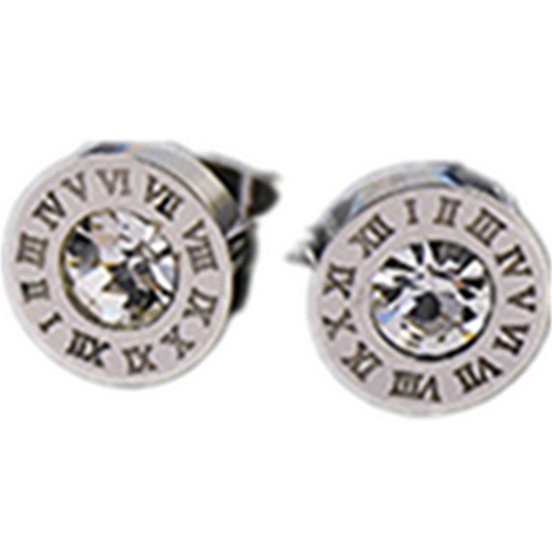 李荣浩同款耳钉复古风圆形单钻锆石耳钉日韩简约罗马字母单钻耳钉