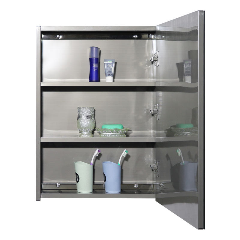 拉丝不锈钢2镜柜镜箱浴室柜卫生间储物柜收纳柜镜子单门 怡家行卫浴