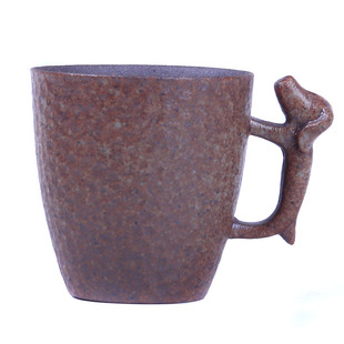 粗陶小茶杯带把手陶瓷单个主人杯纯手工仿古锤纹品茗杯功夫茶单杯