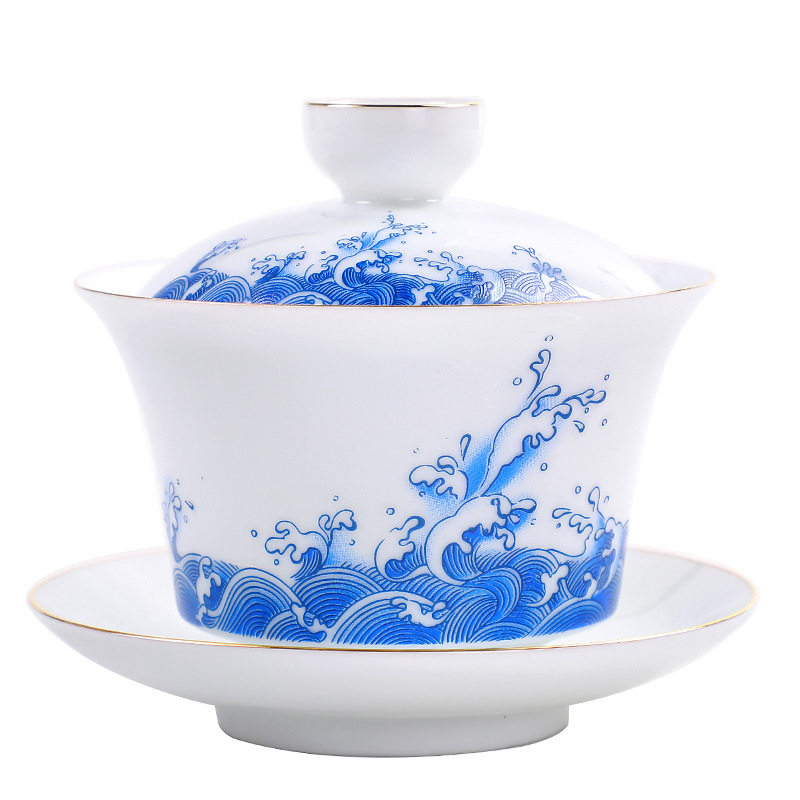 功夫茶具盖碗套装 羊脂玉陶瓷茶具 茶碗礼品套装礼盒定制礼品LOGO