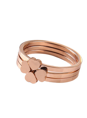 日韩简约四叶草戒指女钛钢镀组合