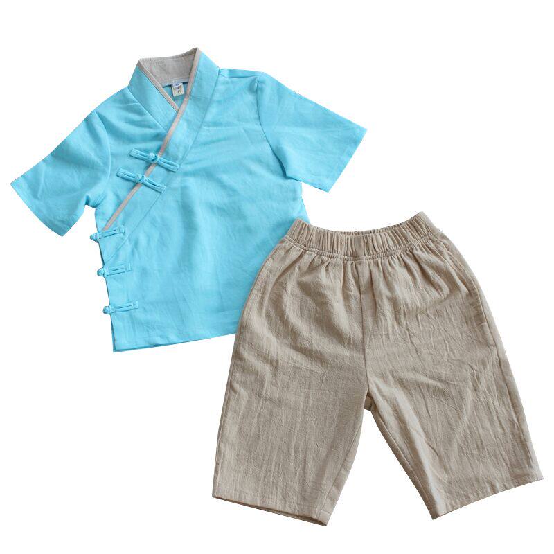 玉想童装|春田 中式童装国学汉服校服园服定制夏季棉麻中国风套装