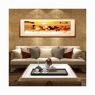 定制九骏图装饰画客厅沙发背景墙挂画油画布画心芯山水国画八骏马