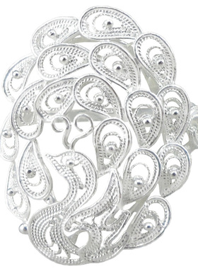 孔雀开屏戒指花丝纯银独特女