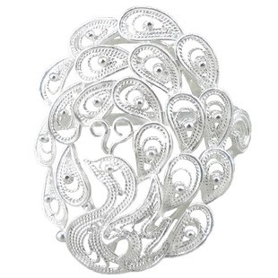 999手工纯银凤凰戒指民族花丝开口送女友可调节银饰孔雀开屏送礼