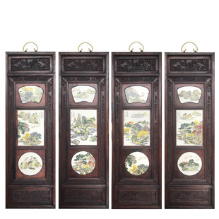 景德镇陶瓷手绘瓷板画仿古实木框瓷板画四条屏挂屏壁画客厅装饰画