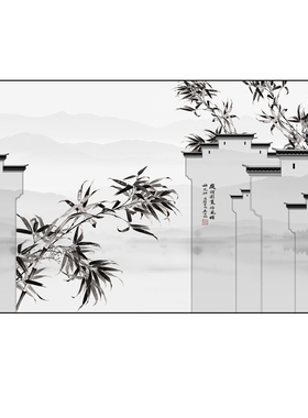 新中式风大客厅徽派建筑装饰画