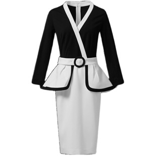 希区瑞普高端职场职业法式复古优雅连衣裙春夏女装修身正装小礼服