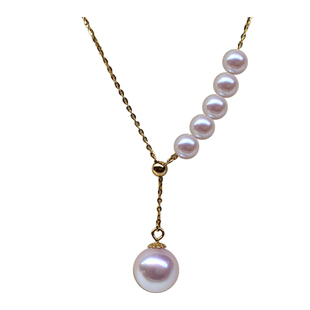 阿古屋AKOYA日本18K金 海水珍珠项链 锁骨链 可调节项链 加小珠珠