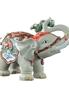 中式风家居门大象摆件石湾陶瓷