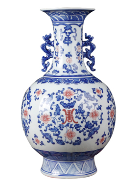 新中式风陶瓷蝙蝠景德镇玄关花瓶