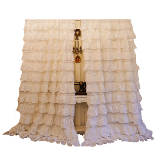 laceshabby新款原创定制白色棉质荷叶边百褶蛋糕边遮光窗帘布帘