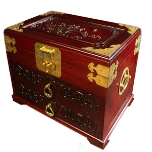 红木珠宝首饰盒大号实木雕刻化妆镜子饰品收纳婚庆用礼品仿古收藏