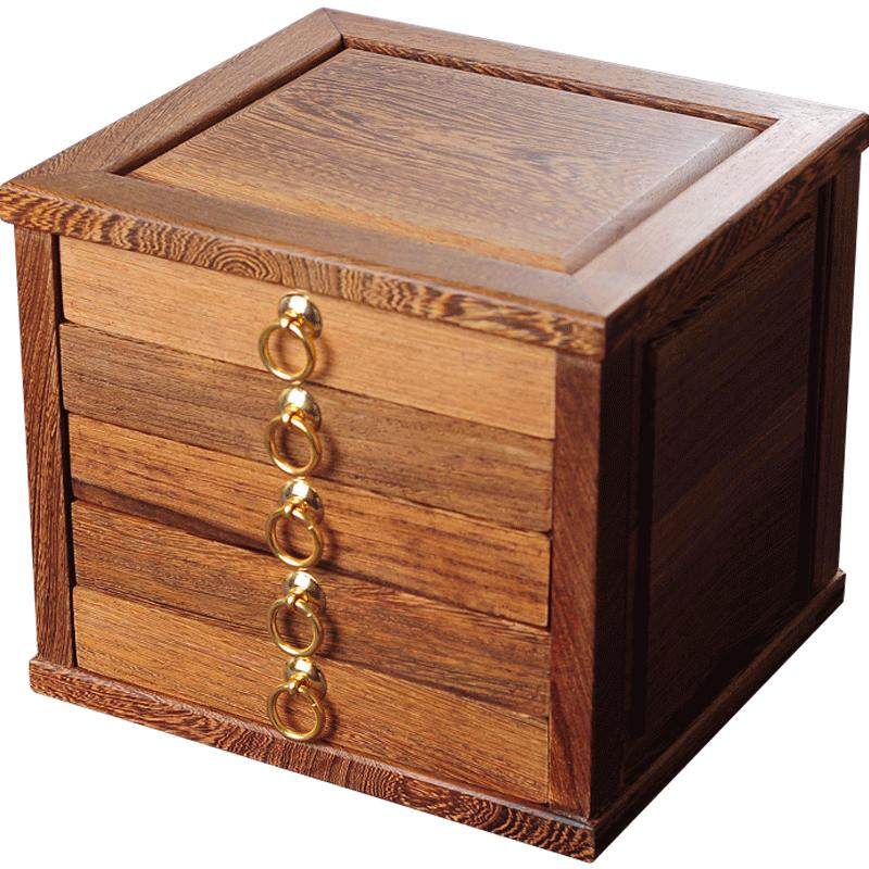 实木普洱茶盒 五层茶饼收纳架 多层存茶盒  鸡翅木分茶盘 储茶盘