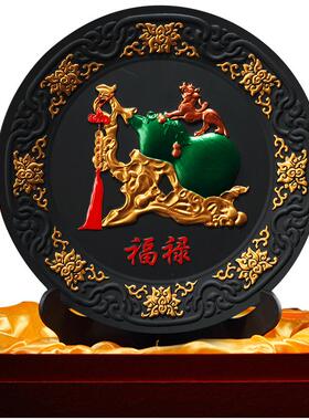 金乌炭雕福禄盘电视柜玄关摆件活性炭创意工艺礼品送长辈寿礼