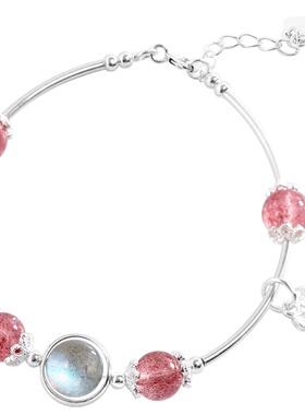 纯银闺蜜粉水晶草莓晶