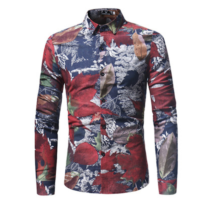 fashion man long sleeve cotton flower men shirt dress shirts