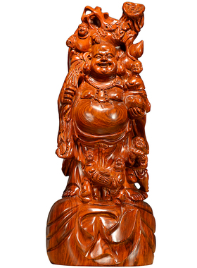 花梨五子送福弥勒镇宅笑佛木雕