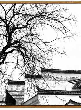 古建筑黑白摄影酒店客厅晶瓷画