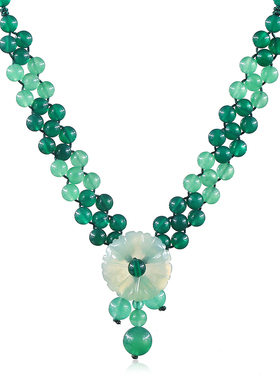 复古民族风玛瑙琉璃女岫玉项链