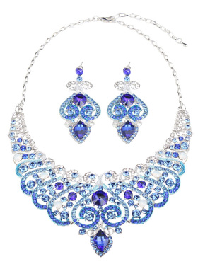 彩色宝石礼服晚宴新娘项链耳环