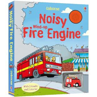 Usborne Noisy Wind-Up Fire Engine 尤斯伯恩旗舰店 消防轨道车发声书 轨道跑跑乐 玩具书 亲子互动 幼儿英语启蒙 英文原版进口