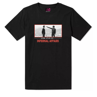 香港黄金时代经典电影无间道港式国潮复古休闲男士宽松港片短T恤