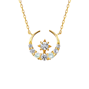 日本4.度月亮星星项链女纯银镀黄金色潮短款锁骨链冷淡风气质简约