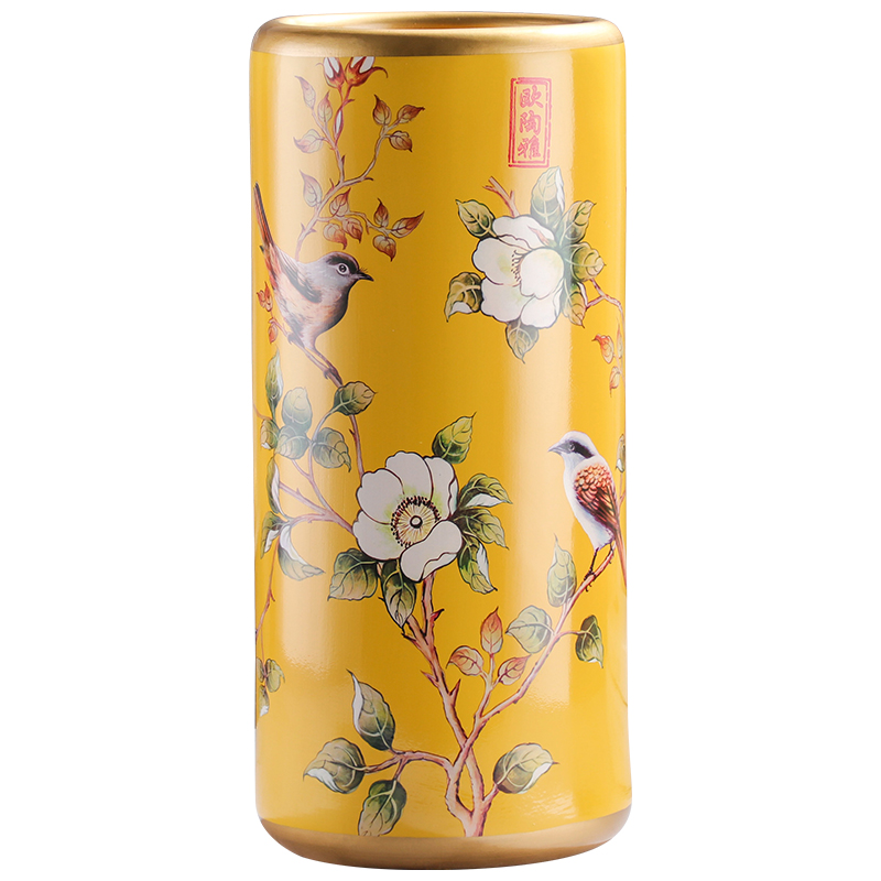 美式陶瓷落地花桶干花插花收納桶客廳輕奢復(fù)古裝飾花插花瓶擺件
